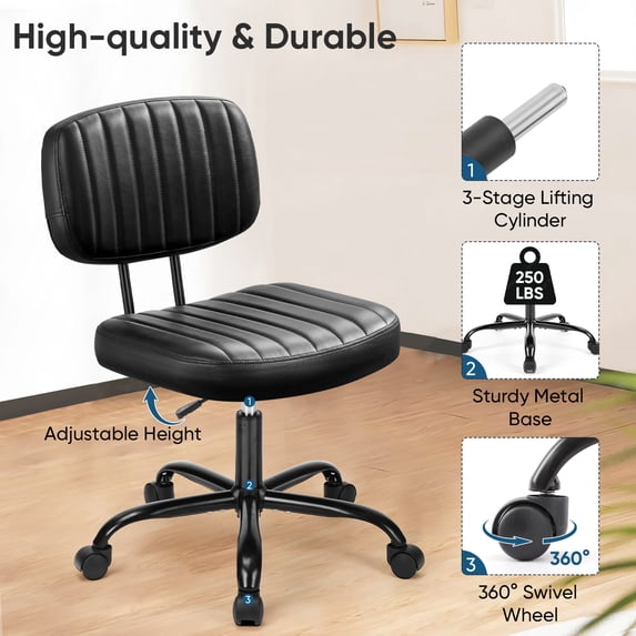 CONCETTA Low Back Desk Chair,Armless Small Office Computer Chair,Black