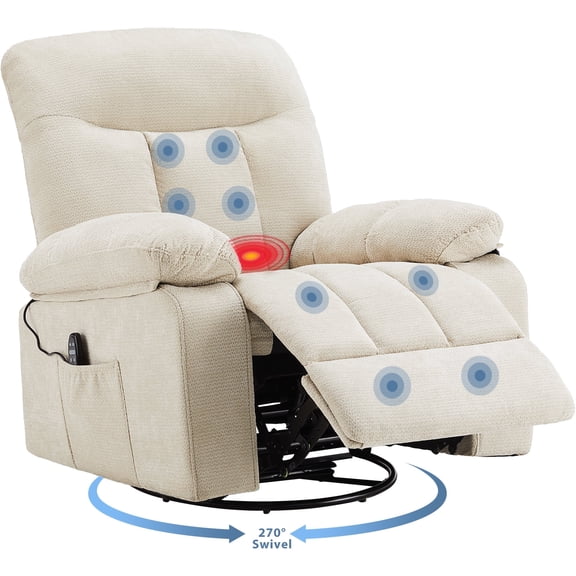 CONCETTA Manual Swivel Recliner Chair with Heating and Vibration Massage,Beige