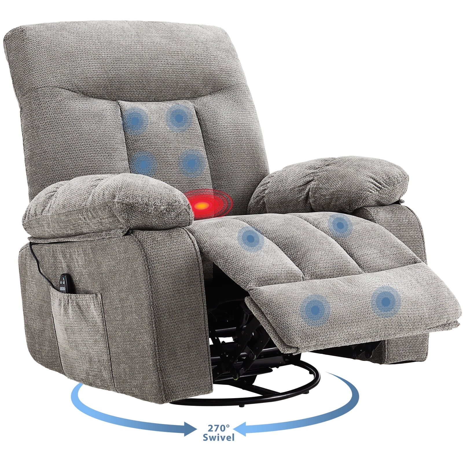 CONCETTA Manual Swivel Recliner Chair with Heating and Vibration Massage，Grey