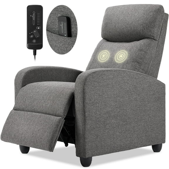 CONCETTA Recliner Chair, Small Massage Reclining Chair with Lumbar Support, Padded Seat and Backrest, Home Theater Seating for Living Room, Grey