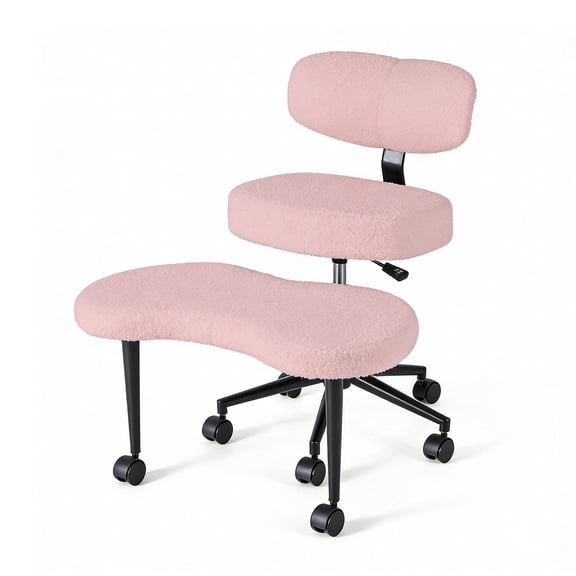 CONCETTA Meditation Cross Legged Chair PRO, Featuring Mobile Casters and 360° Swivel Design, Adjustable Backrest Relieves Pressure, Teddy Velvet, Pink