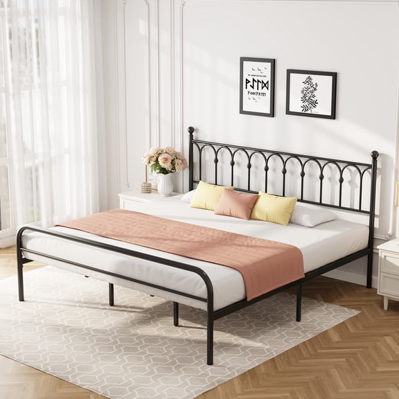 CONCETTA Metal Platform Bed Frame with Rounded Base & Protective Footpads, Underbed Storage, No Box Spring Needed for Bedroom, King Size