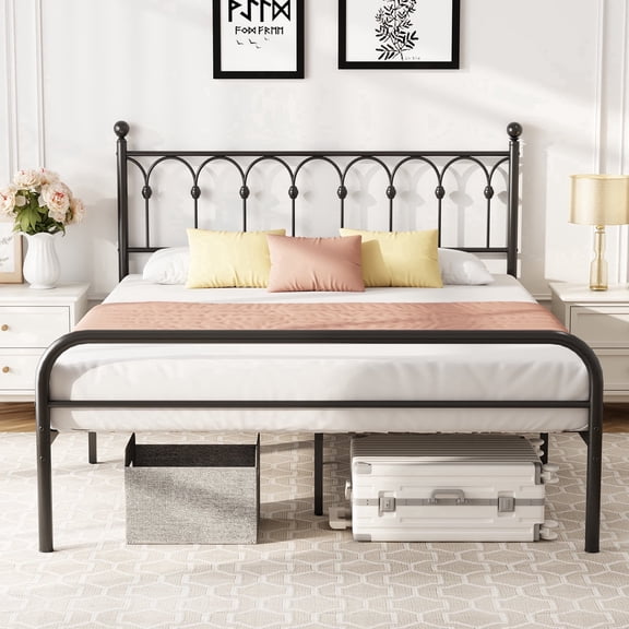 CONCETTA Metal Platform Bed Frame with Rounded Base & Protective Footpads, Underbed Storage, No Box Spring Needed for Bedroom, Queen Size