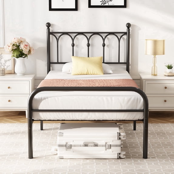 CONCETTA Metal Platform Bed Frame with Rounded Base & Protective Footpads, Underbed Storage, No Box Spring Needed for Bedroom, Twin Size