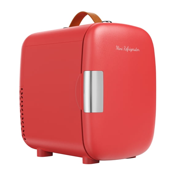 CONCETTA Mini Refrigerator 4L/7 Can, Compact Small Fridge, Cosmetics Cooler for RV Use, Skincare, Food, Drinks, Red