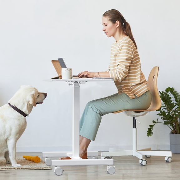 CONCETTA Portable Mobile Laptop Standing Desk with Lockable Wheels, Adjustable Height for Easy Mobility, White