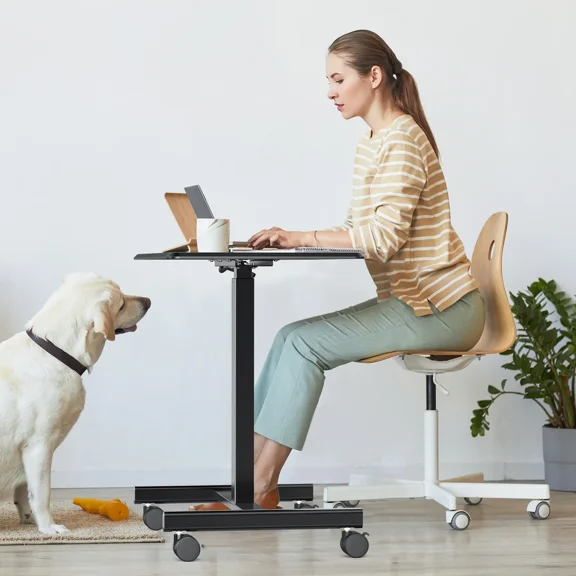 CONCETTA Mobile Small Laptop Stading Desk - Portable Rolling Laptop Desk with Lockable Wheels, Adjustable Height, Black
