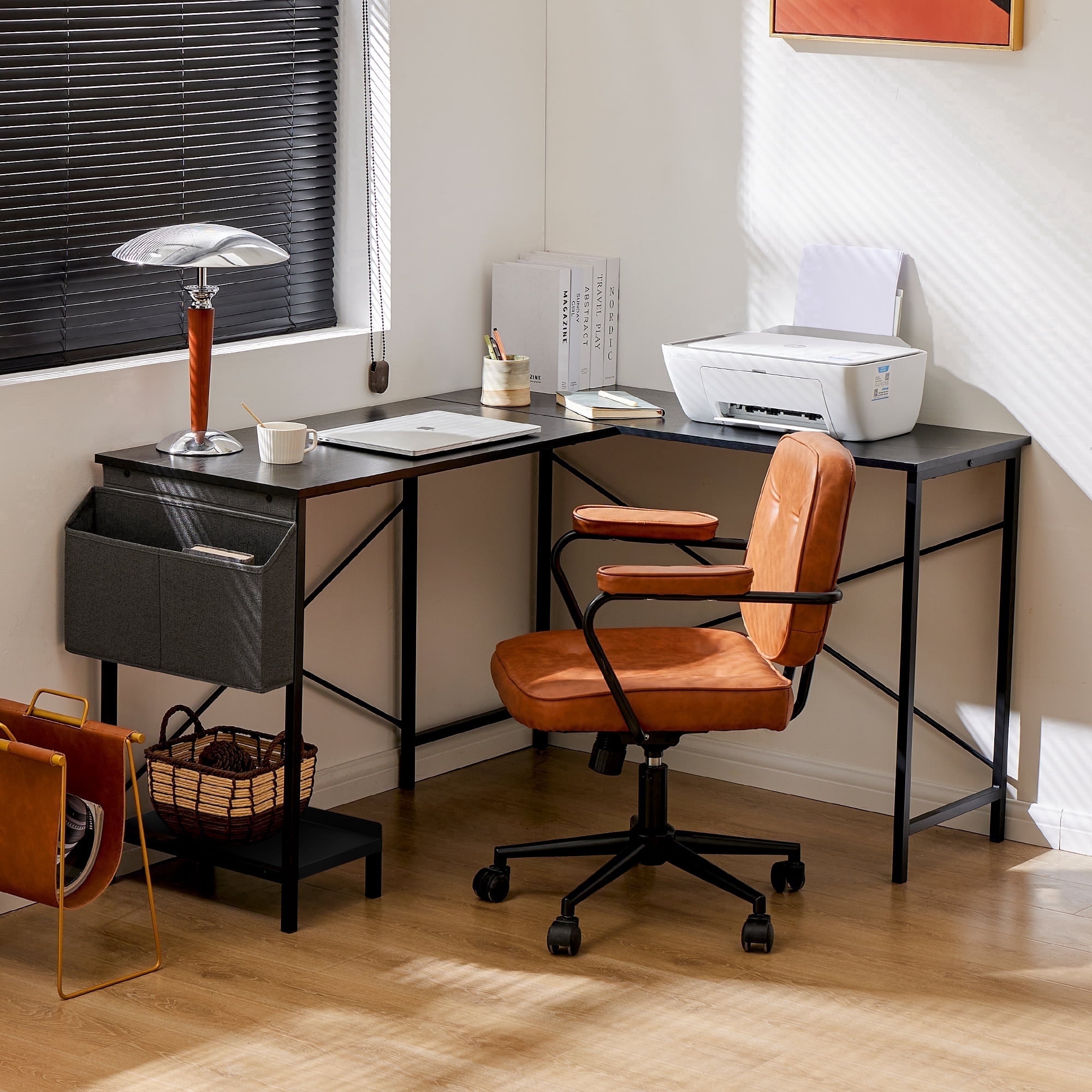 CONCETTA Modern L-Shaped Desk, Computer Desk Sleek Design, Spacious Workspace, Black