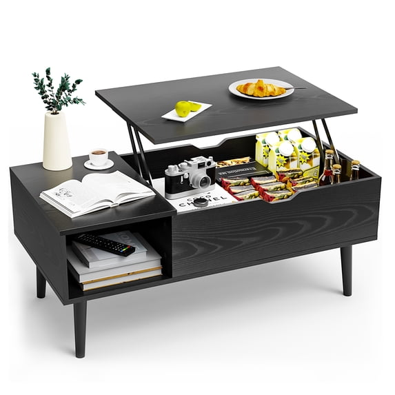 CONCETTA Modern Lift-Top Coffee Table for Living Room - Adjustable Height Convertible Center Table with Storage, Espresso Finish, Black