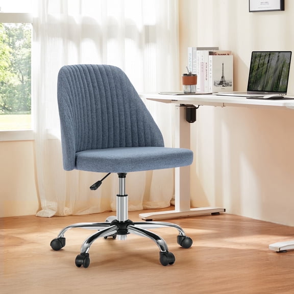 CONCETTA Modern Rolling Chair - Adjustable, Stylish, and Comfortable Twill Upholstered Office and Bedroom Lounge Chair, Blue