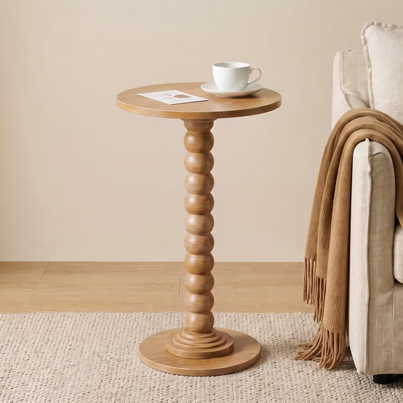 CONCETTA Modern Round Side Table, Accent End Table with Solid Wood Spindle, Small Drink Stand for Living Room, Bedroom, Couch, Office, Wood