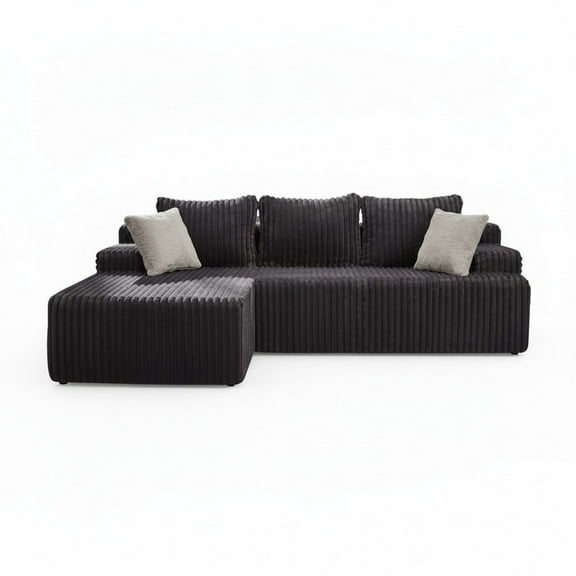 CONCETTA Modular Sectional Sofa with Plush Corduroy, Deep Seat, No Assembly (Dark Grey, Left Facing Chaise)