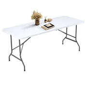 CONCETTA Multifunctional 6FT Plastic Folding Table - High Density Polyethylene Portable Table - Indoor/Outdoor Use, Ideal for Camping, Parties and Picnics, White