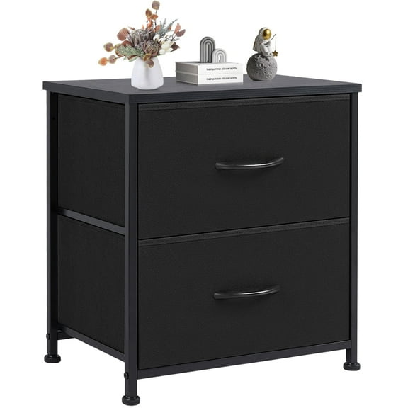CONCETTA Nightstand, Bedside Table with 2 Removable Fabric Storage Drawers, Sturdy Steel Frame & Wooden Top, Small Dresser for Bedroom, Closet, Dorm, Living Room - Black