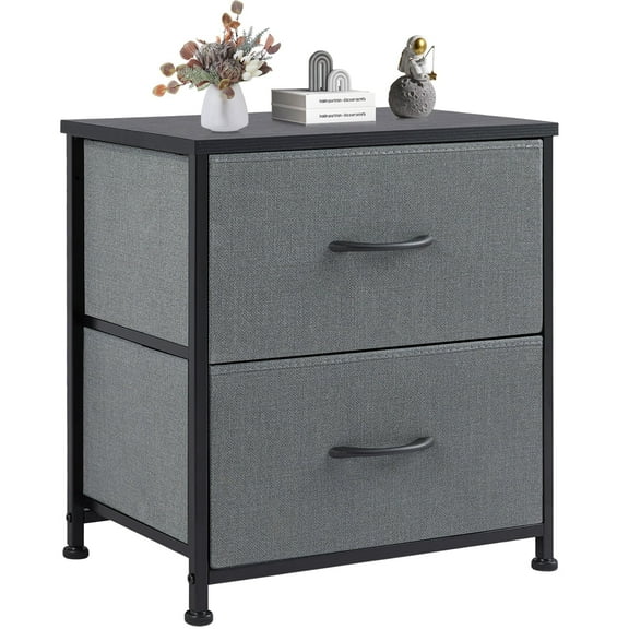 CONCETTA Nightstand, Bedside Table with 2 Removable Fabric Storage Drawers, Sturdy Steel Frame & Wooden Top, Small Dresser for Bedroom, Closet, Dorm, Living Room - Grey