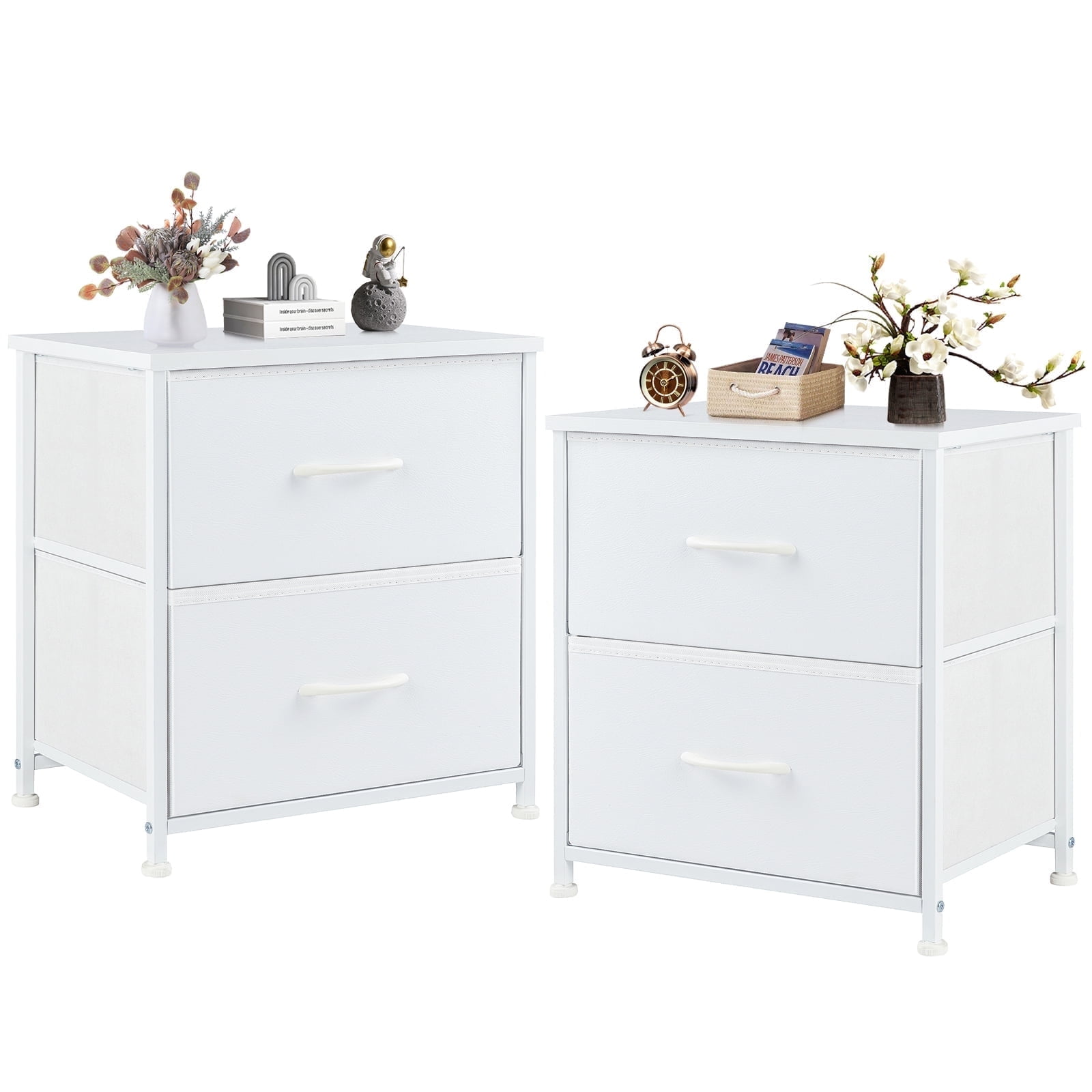 CONCETTA 2-Drawer Dresser Set of 2, Fabric Storage Nightstand for Bedroom, Living Room, White