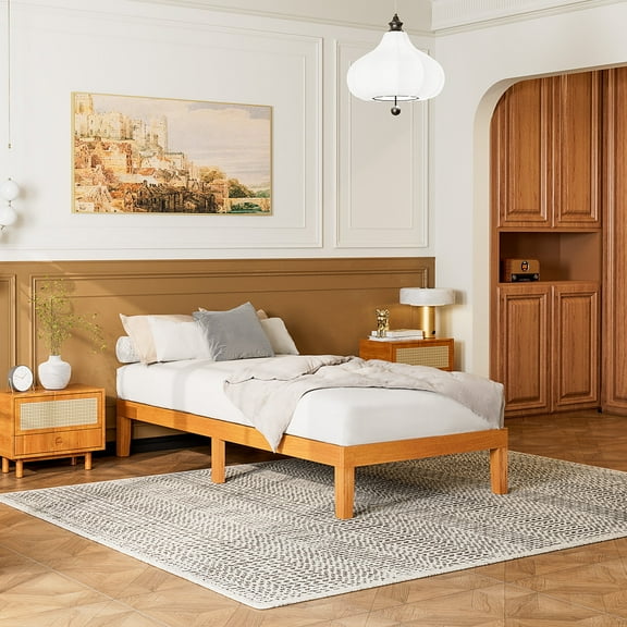 CONCETTA No Spring Required Wood Bed Frame, Storage Space Under Base and Support Slats, 12in Wooden Platform Bed Frame, Twin Size