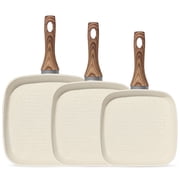CONCETTA Non-Stick Cookware Set, Square Frying Pan, Wooden Handle, Suitable For Indoor And Outdoor Camping and Rv Cooking, Gift for Mother's Day, Beige