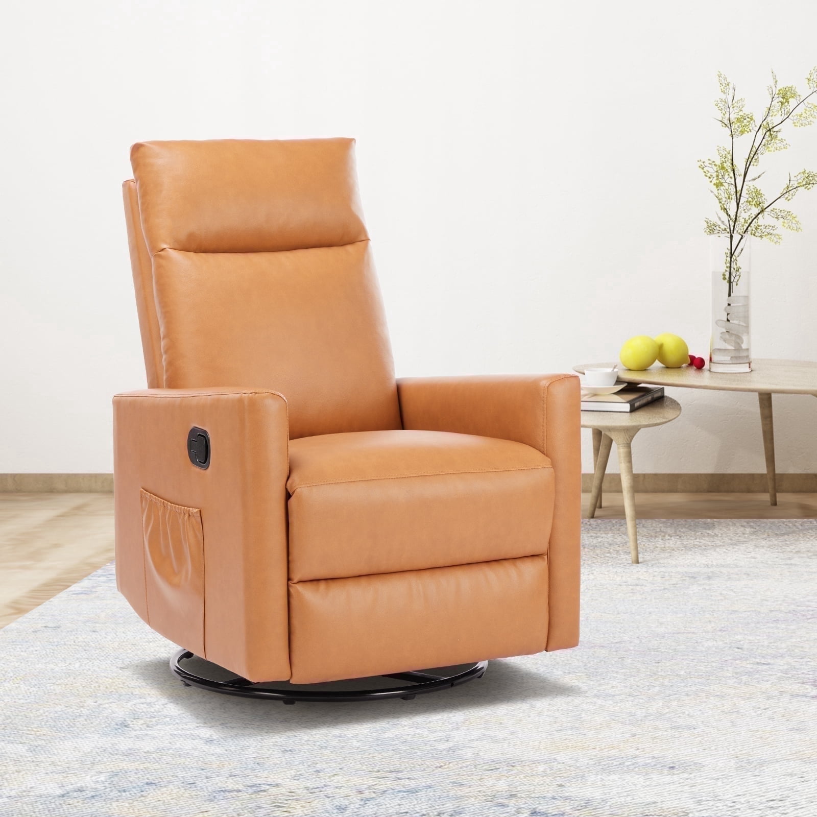 CONCETTA Nursery Glider, Swivel Glider Rocking Chair with Adjustable Footrest, Brown