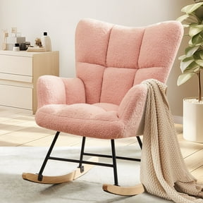CONCETTA Rocking Chair, High Backrest, Padded Seat Glider for Living Rooms, Bedrooms, Offices, Pink