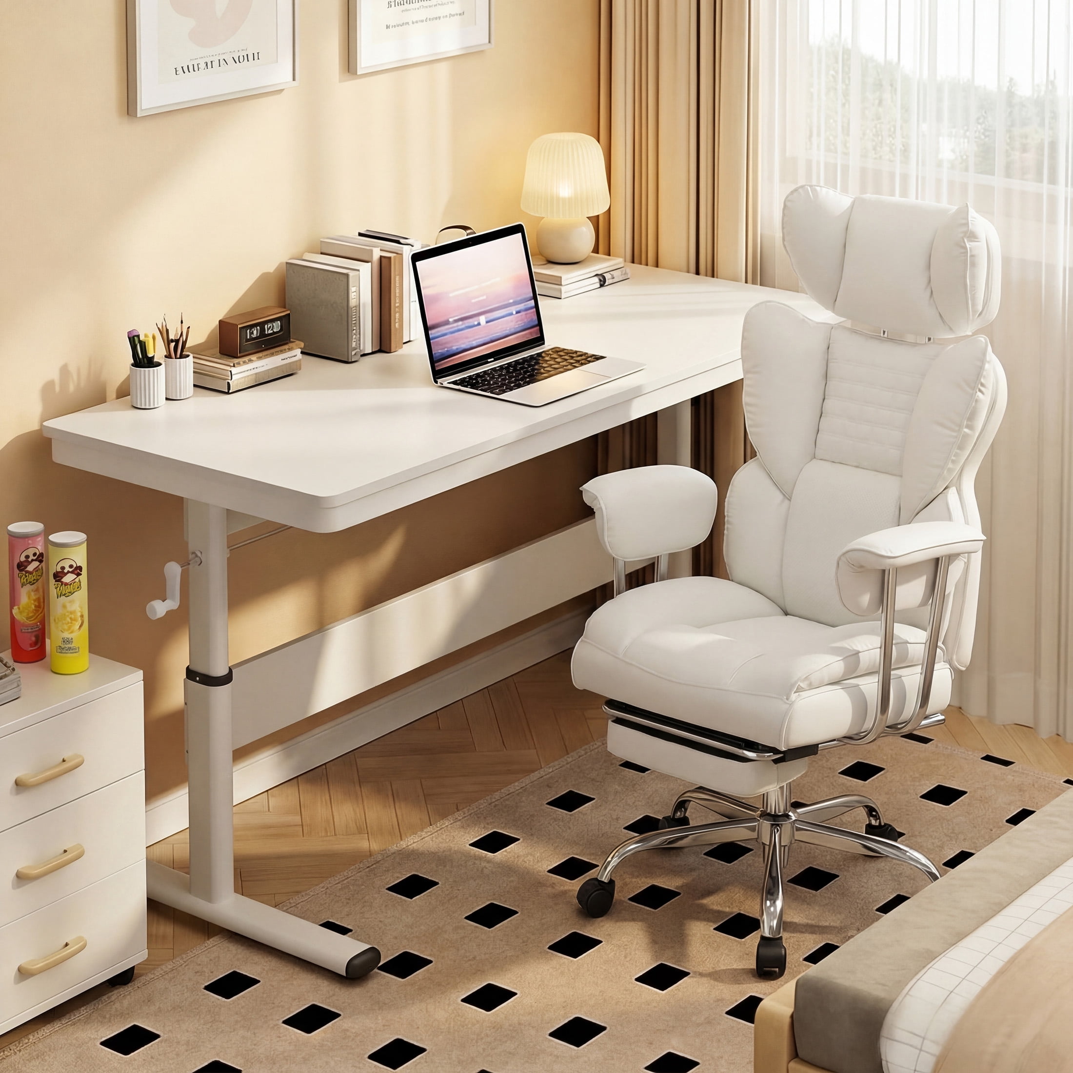 CONCETTA Ergonomic Big and Tall Office Chair, Scratch-Resistant PU Leather Executive Desk Chair with Spring Lumbar Support White