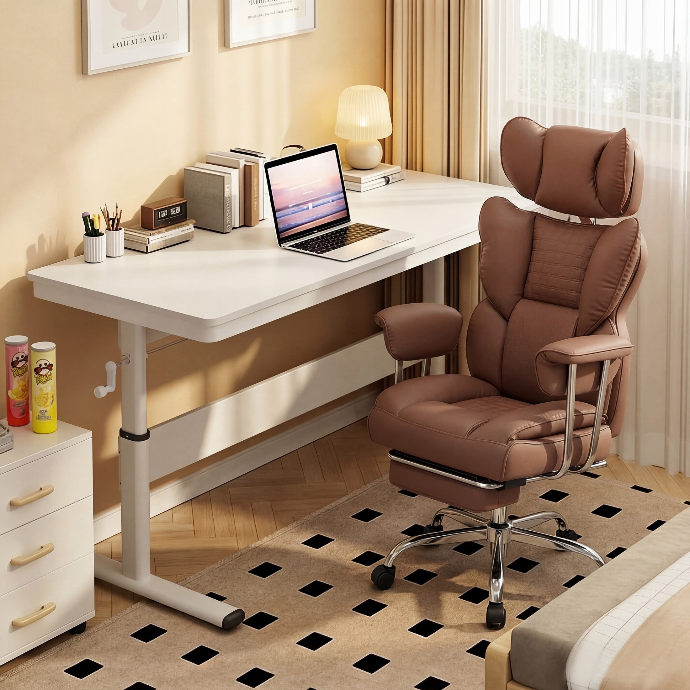 CONCETTA Ergonomic Big and Tall Office Chair, Scratch-Resistant PU Leather Executive Desk Chair with Spring Lumbar Support Brown