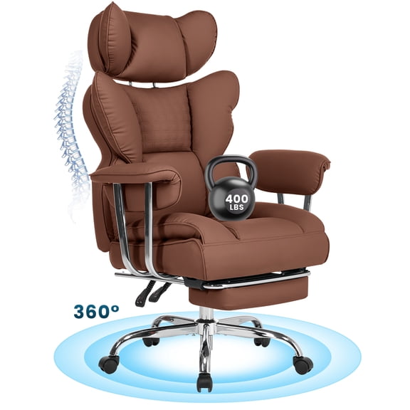 CONCETTA Ergonomic Big and Tall Office Chair, Scratch-Resistant PU Leather Executive Desk Chair with Spring Lumbar Support Brown