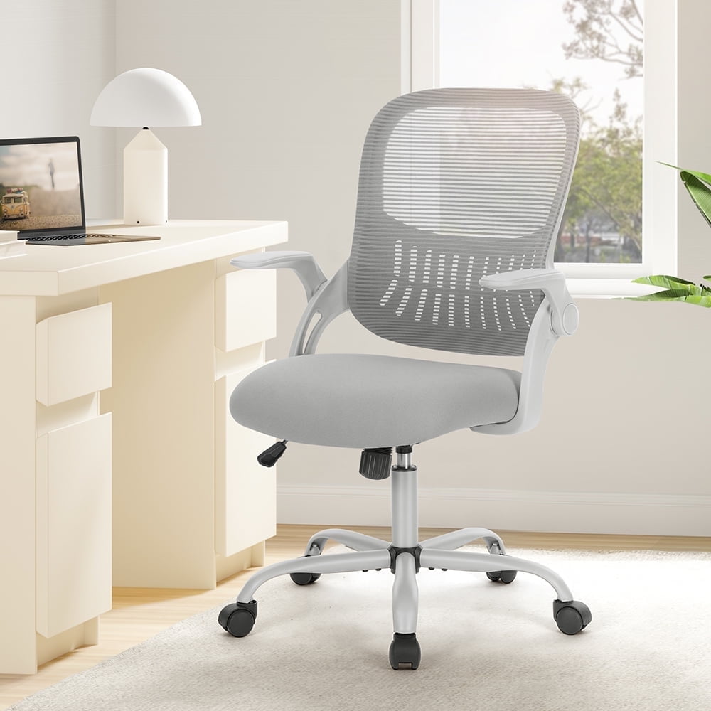 CONCETTA Ergonomic Office Chair with Flip-up Arms & Lumbar Support – Mid-Back Desk Gray