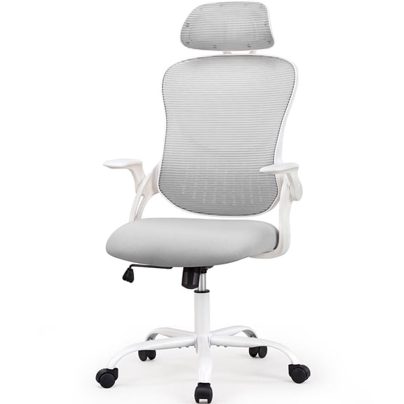 CONCETTA Office Desk Chair, Ergonomic High Back Mesh with Headrest Flip-up Armrest for Adults, Gray