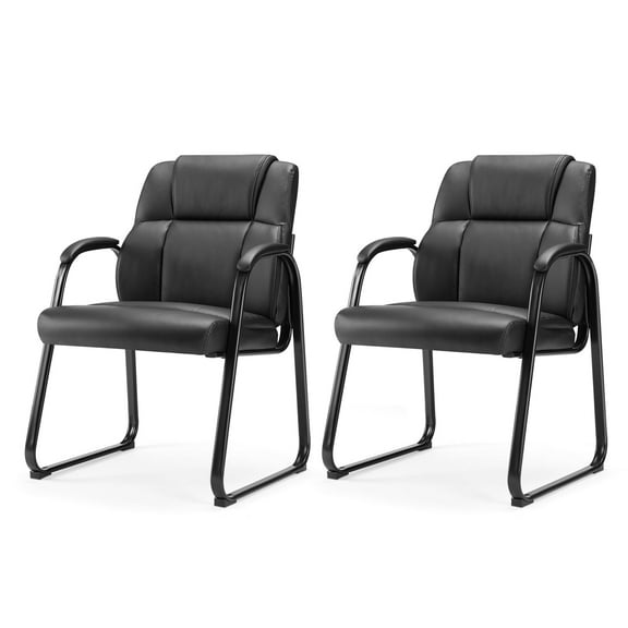 CONCETTA Office Guest Waiting Room Chairs Set of 2, PU Leather, Padded Arms for Conference, Black
