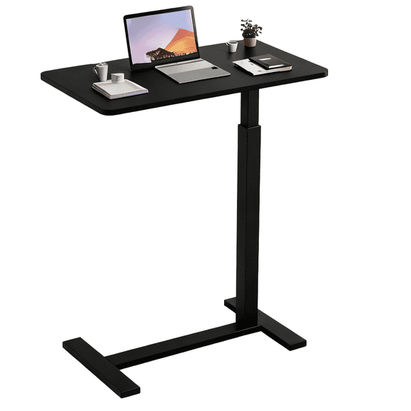 CONCETTA Overbed Table with Wheels, Mobile and Adjustable height Standing Desk, Saves Space for Hospital, Bedside, Black