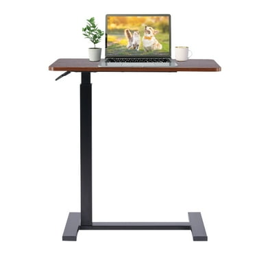 CONCETTA Overbed Bedside Table with Wheels, Height Adjustable Rolling Hospital Bed Table, Mobile Laptop PC Desks for Bedroom, Living Room, Office, Brown