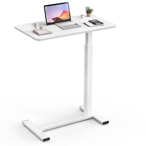 CONCETTA Overbed Table with Wheels, Mobile and Adjustable height Standing Desk, Saves Space for Hospital, Bedside, White