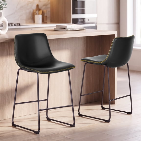 CONCETTA 30in Counter Height Bar Stools Set of 2, Mid Back Armless Barstools with Metal Base and Footrest, Black