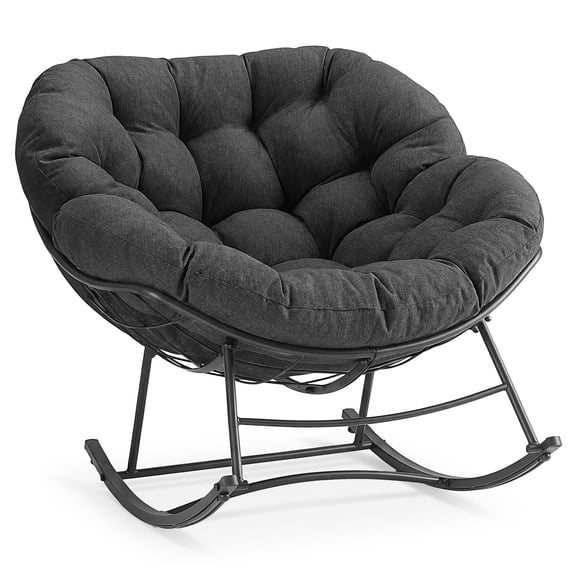 CONCETTA Heavy Duty Outdoor Rocking Chair with Cushion, Oversized Egg Lounge, 450 Lbs All-Weather Glider for Patio, Garden, Living Room, Black