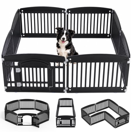 CONCETTA Plastic Dog Playpen 24 Inch, 8-Panel Pet Fence for Dog, Black