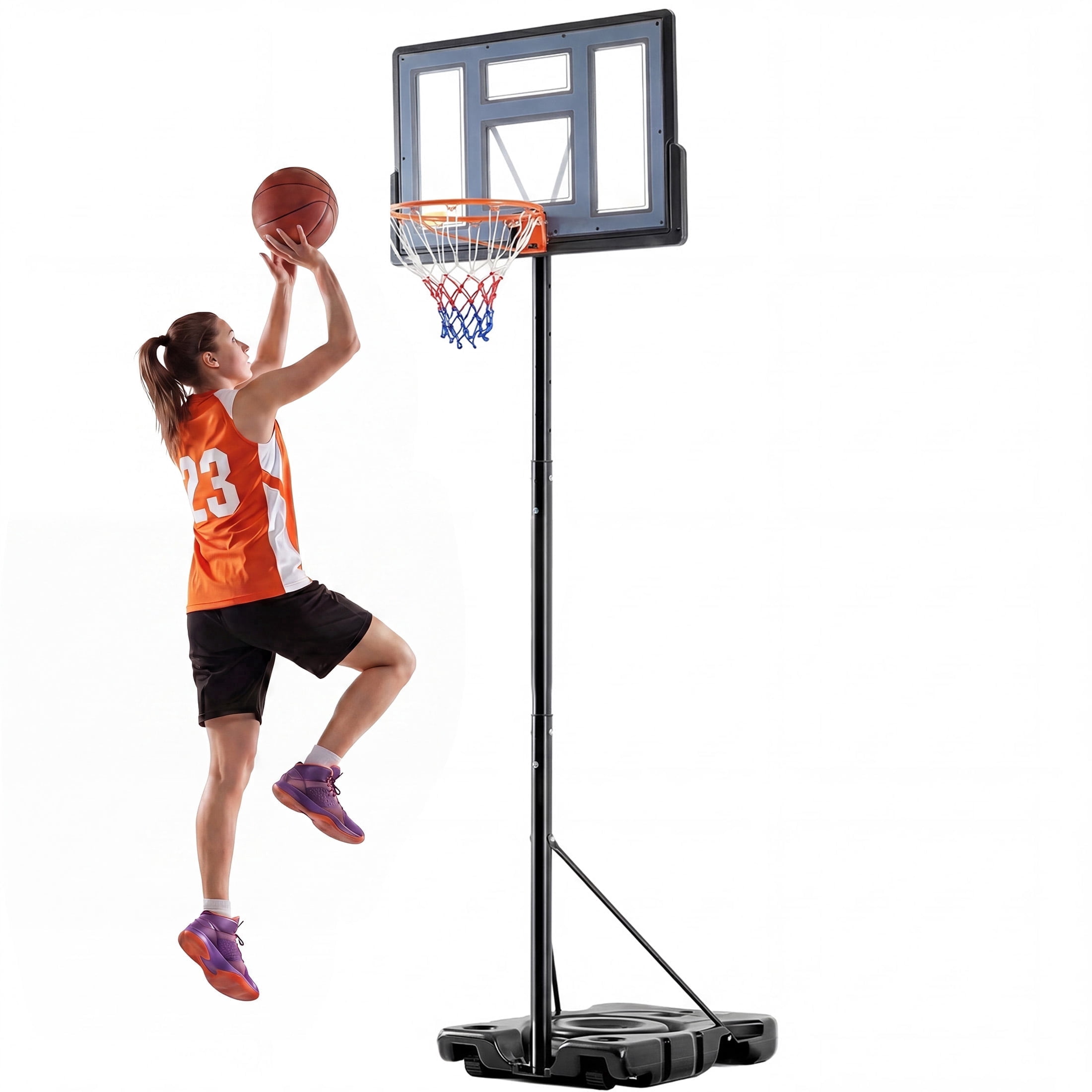 SHOUFTW 10 ft Basketball Hoop, Adjustable Portable System for Kids Youth & Adults, Indoor Outdoor Training Practice with Sturdy Stand, Gray