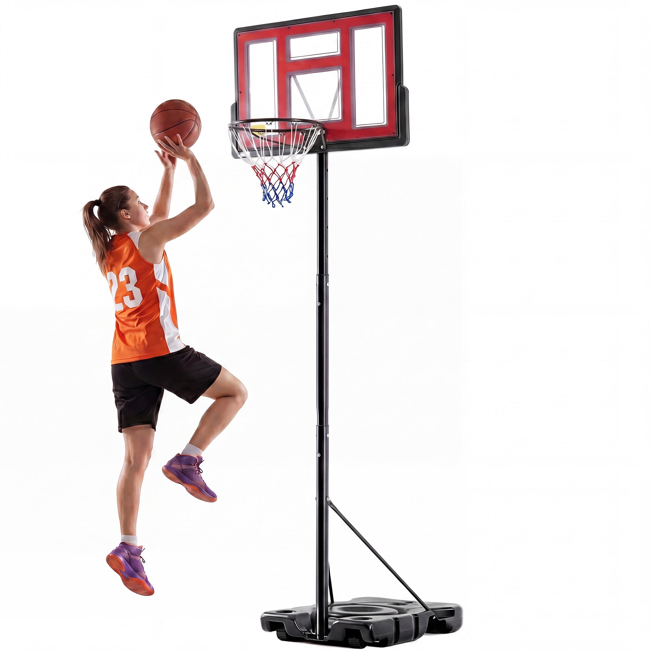 SHOUFTW 10 ft Basketball Hoop, Adjustable Portable System for Kids Youth & Adults, Indoor Outdoor Training Practice with Sturdy Stand, Red