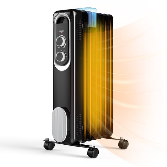 CONCETTA Oil‑Filled Radiator Heater, 1500W Portable Space Heater with Adjustable Thermostat, Black