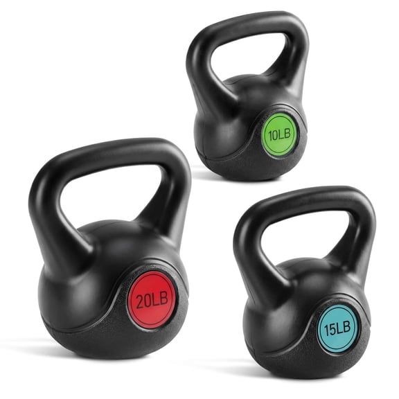 SHOUFTW Powder-Coated Kettlebell with a Cast Iron Core, with a Non-Slip Handle and Flat Base, Suitable for Fitness Training, Durable for Strength Training, Three-Piece Set(10/15/20lb)