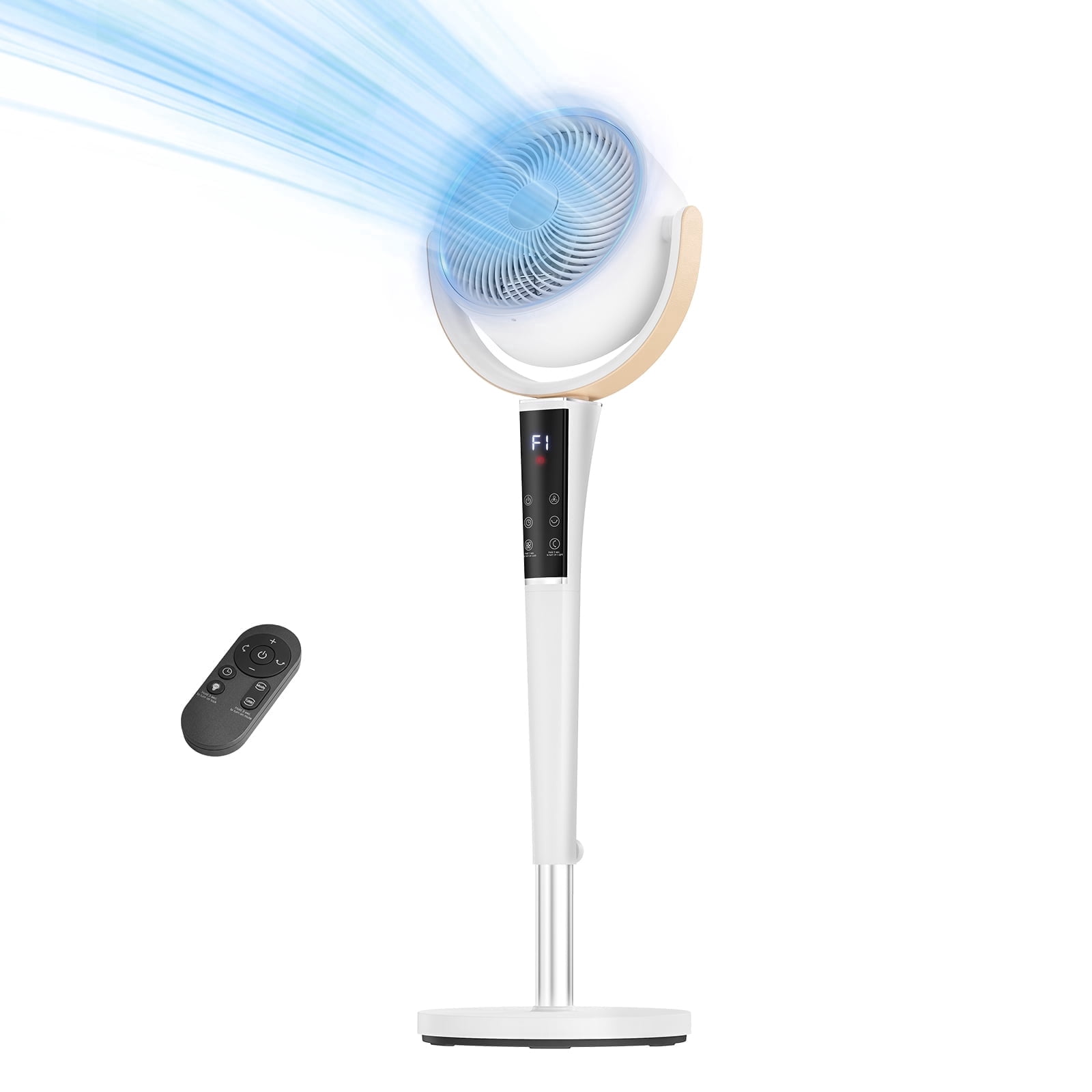 SHOUFTW Quiet Pedestal Fan, 15-Speed Oscillating Standing Fan with 5 Modes, 37-45 Inch Adjustable Height, 12H Timer, Silent Cooling Fan for Bedroom Living Room Office, White