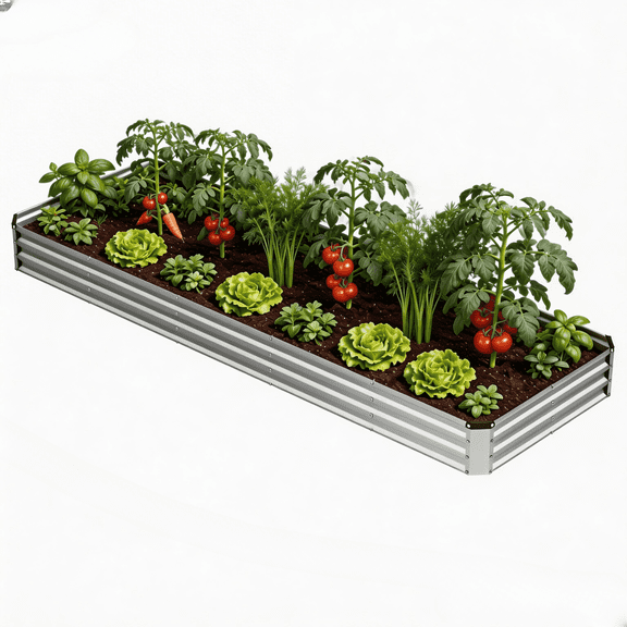 CONCETTA Galvanized Raised Garden Bed, Easy Assembly Outdoor Metal Planter Box, Rust-Resistant Steel Garden Bed for Vegetables, Flowers, Herbs