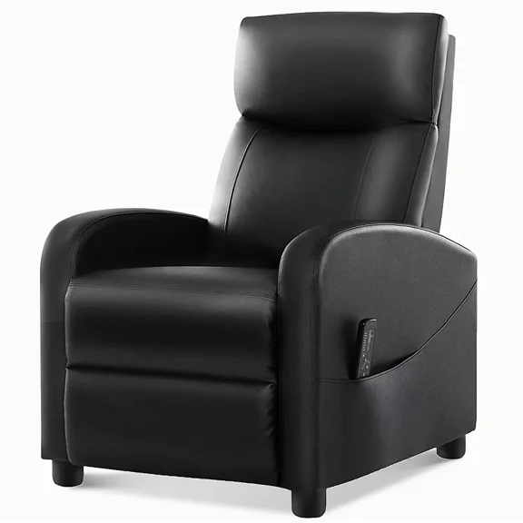 CONCETTA Black Recliner Chair for Living Room, PU Leather Home Theater Seat with Lumbar Support, Push Back Design, Overstuffed Cushion, No Massage