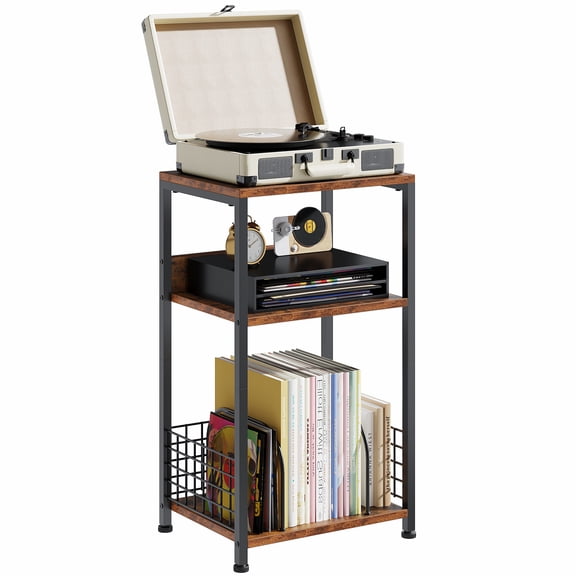 CONCETTA Record Player Stand, 3 Tier Turntable Table with Vinyl Storage for up to 100 Albums, End Side Table for Living Room Bedroom