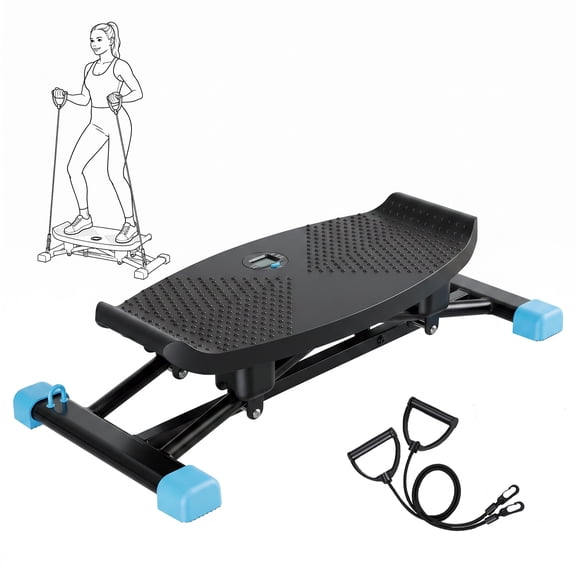 CONCETTA Rocking Stepper Exercise Machine with LCD Monitor & Resistance Bands, 220 lbs Capacity Ski Balance Trainer for Full Body Workout at Home Gym, Black-Blue