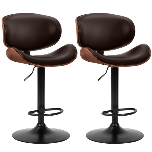 CONCETTA Swivel Bar Stool Set of 2 Pack, Adjustable Height, PU Leather Seat with Anti-slip Rubber Base, Brown