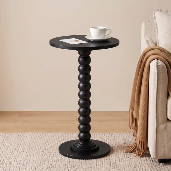 CONCETTA Modern Round Side Table, Accent End Table with Solid Wood Spindle, Small Drink Stand for Living Room, Bedroom, Couch, Office, Black
