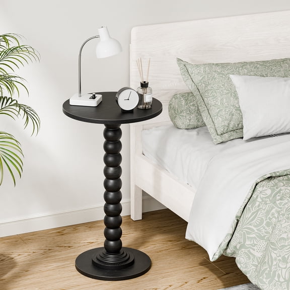 CONCETTA Modern Round Side Table, Accent End Table with Solid Wood Spindle, Small Drink Table for Living Room, Bedroom, Couch, Office, Black