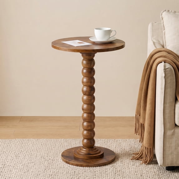 CONCETTA Modern Round Side Table, Accent End Table with Solid Wood Spindle, Small Drink Stand for Living Room, Bedroom, Couch, Office, Brown
