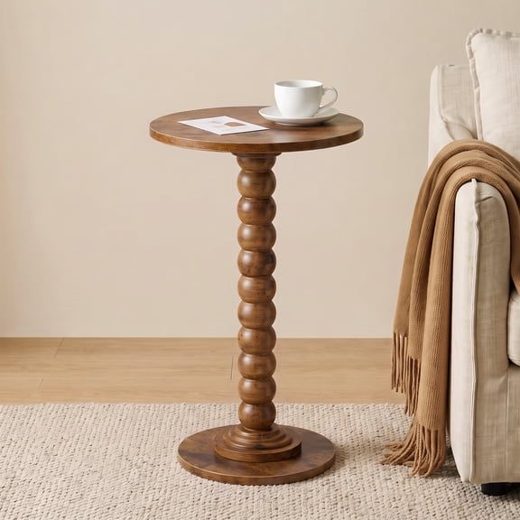 CONCETTA Modern Round Side Table, Accent End Table with Solid Wood Spindle, Small Drink Stand for Living Room, Bedroom, Couch, Office, Brown